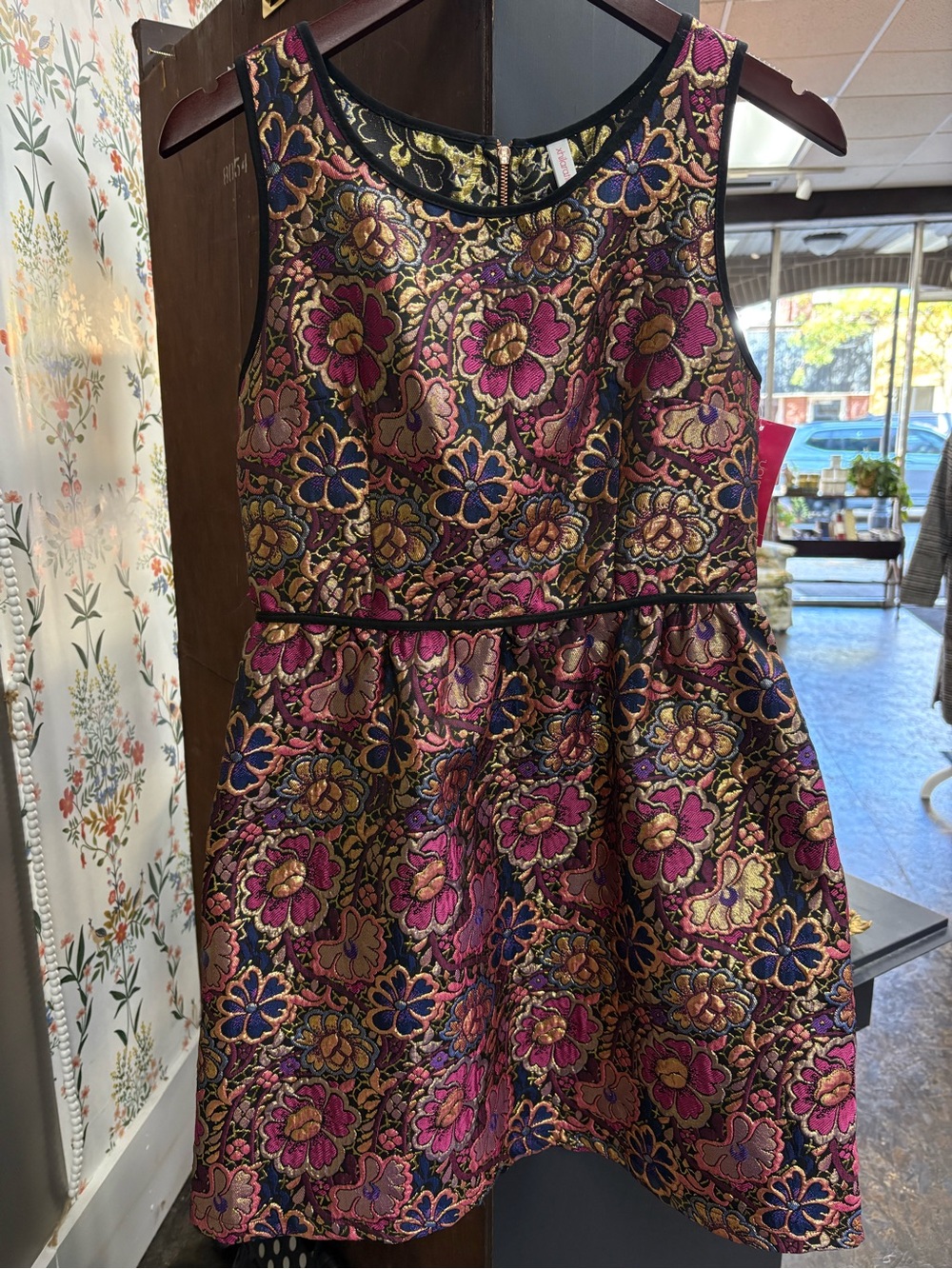 Women’s ' Metallic Floral Party Dress - Pink & Gold